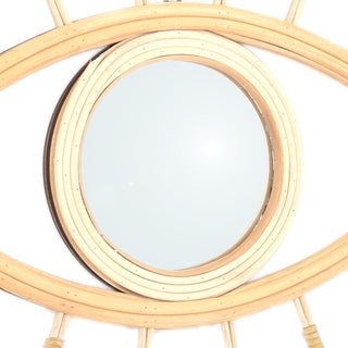 42cm Decorative Rattan Eye Shaped Wall Mirror | Wall Hanging Wicker And Glass Boho Mirror
