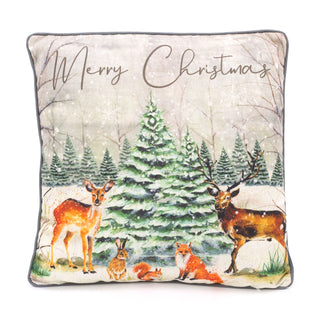 38cm Woodland Animal Christmas Scatter Cushion | Winter Fabric Filled Sofa Cushion | Festive Bed Throw Pillow With Cover