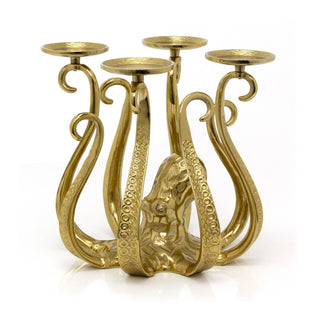 Antique Style Gold Metal Octopus Candle Holder | Extra Large Candlestick - 32cm