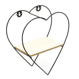 23cm Wire Heart Shaped Wall Shelf | Industrial Black Metal Display Shelf | Wall Mounted Love Heart Shelf