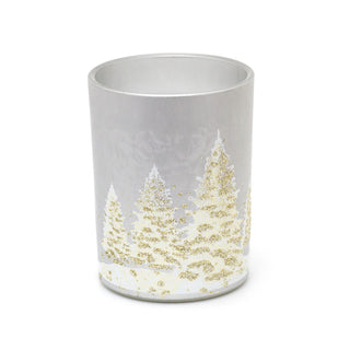 Frosted Glass Christmas Candle Holder | Glitter Tree Xmas Decoration | White Wax Candle Table Centerpiece