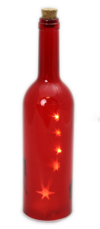 Glass Corked Wine Bottle Battery Operated Christmas LED Light Lighting Star Table Decoration ~ Red