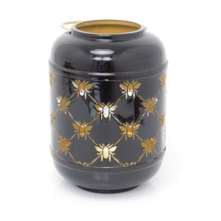 26cm Honey Bee Black Metal Hurricane Candle Lantern | Decorative Candle Holders For Home Garden Patio | Indoor Outdoor Bee Lantern