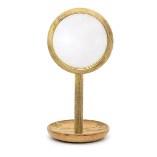 Round Wooden Freestanding Dressing Table Mirror | Rustic Vanity Makeup Mirror Jewellery Dish - 29cm