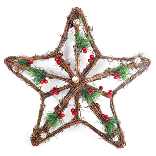 Battery Operated Flashing LED Light Up Woven Wood Star Christmas Decoration