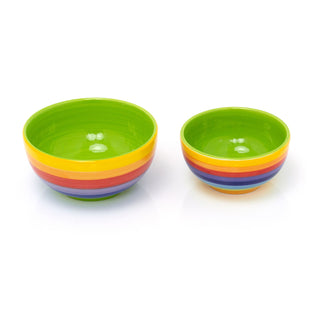 Hand Painted Rainbow Stripe Ceramic Set Of 2 Tapas Bowls | 2 Piece Snack Bowls Dipping Bowls Party Bowls | Duo Of Serving Bowls For Olives Nuts And Nibbles