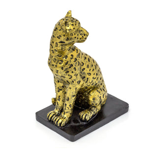 Set Of 2 Gold & Black Leopard Bookends | Pair Of Resin Cheetah Book Ends Statues