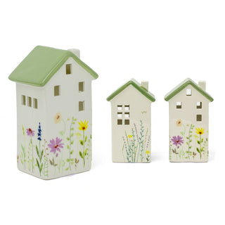 Floral House Tealight Holder | Ceramic Meadow House Tea Light Candle Holder