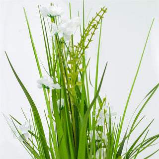 Freestanding Artificial White Flowers Bouquet | Floral Grasses Artificial Flora