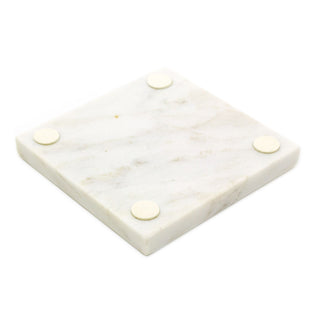 Set Of 4 White Marble Coasters | 4 Piece Square Natural Stone Marble Coaster Set