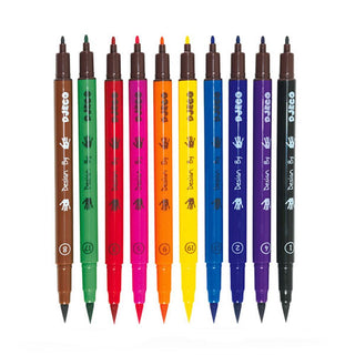 Djeco DJ08800 - 10 Felt Tip Brush Pens | Double Felt Tip Pens For Kids - Classic