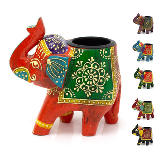 Hand Painted Indian Elephant Tealight Holder | Decorative Wooden Elephant Tea Light Candle Holder | Elephant Ornament - Colour Varies One Supplied