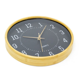 32cm Modern Scandi Round Bamboo Wall Clock | Wall - mounted Wooden Clock - Black
