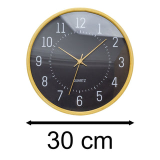 32cm Modern Scandi Round Bamboo Wall Clock | Wall - mounted Wooden Clock - Black