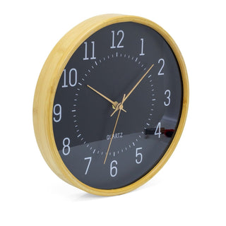 32cm Modern Scandi Round Bamboo Wall Clock | Wall - mounted Wooden Clock - Black