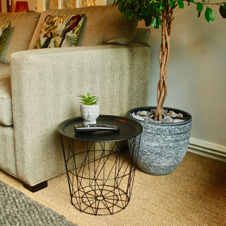 Black Metal Geometric Wire Occasional Side Table ~ Modern Storage Table With Lid