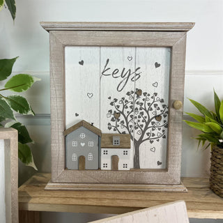 Shabby Chic Wooden Wall Mounted Key Box | Key Cabinet 6 Hooks Key Cupboard | Magnetic Key Holder