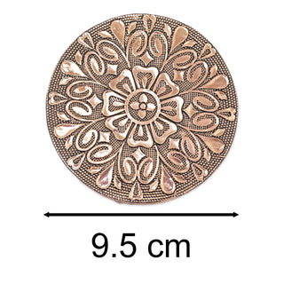 Set Of 6 Rose Gold Aluminium Coasters In Holder | Family Coasters With Holder Cup Mug Table Mats | Round Embossed Floral Drinks Coaster Set