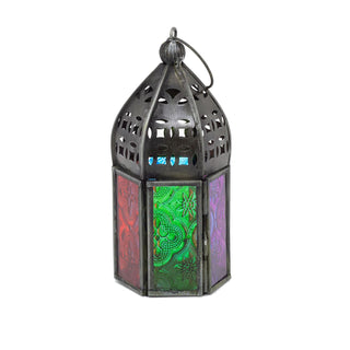 Pretty Moroccan Style Candle Lantern | Hanging Indoor Outdoor Tea Light Lantern Candle Holder | Multi-coloured Mini Lantern Tea Light Holder