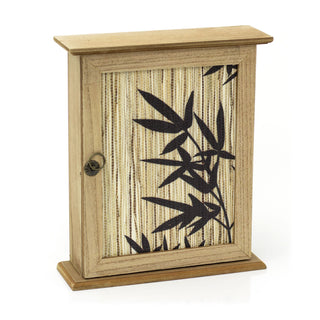 Japanese Style Bamboo Leaf Key Box | Wall Mounted Key Cupboard With 6 Key Hooks