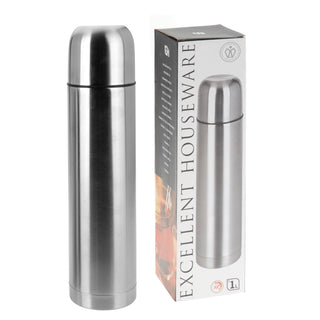 1 Litre Stainless Steel Thermos Flask | Double Walled Insulated Vacuum Flask | Hot Cold Drinks Hydro Flask With Cup