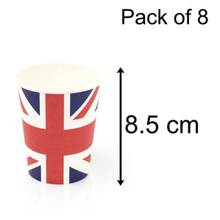 Pack Of 8 Union Jack Party Cups | Set Of 8 Great Britain Union Jack Paper Cups | Queens Platinum Jubilee Party Cups