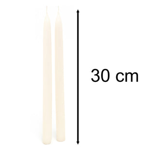 Pair of Tapered Dinner Candles | 2 Traditional Hand-dipped Taper Candles 30cm - White