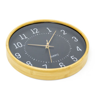 32cm Modern Scandi Round Bamboo Wall Clock | Wall-mounted Wooden Clock - Black