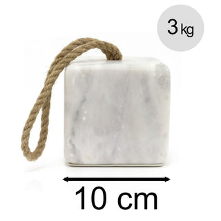 3kg Square White Marble Doorstop with Handle | Heavy Duty Cube Door Stop for Floor - 10cm