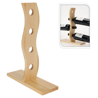 4 Bottle Pinewood Wine Rack | Wooden Free Standing Wine Storage Holder - 40cm