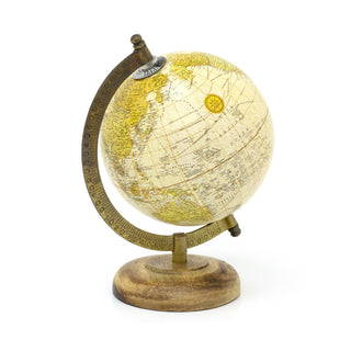 Antique Globe On Wooden Base | Decorative Vintage Style World Map Desk Globe - Cream