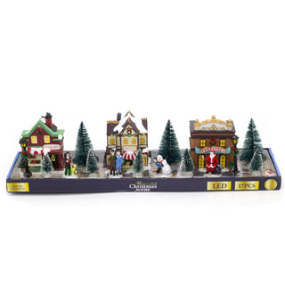 17 Piece LED Christmas Village Set Christmas Town Scene | Battery Operated Light Up Christmas Village | Illuminated Christmas Village Scene