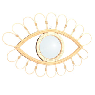 42cm Decorative Rattan Eye Shaped Wall Mirror | Wall Hanging Wicker And Glass Boho Mirror