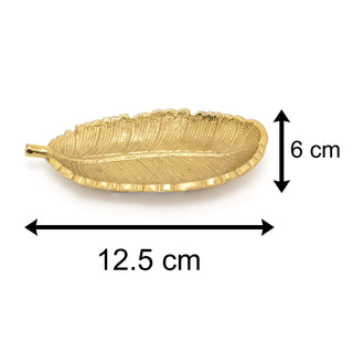 Elegant Gold Metal Feather Trinket Dish | Antique Style Gold Tone Display Plate Vanity Tray | Ring Holder Jewellery Plate