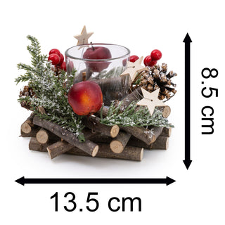 Traditional Pinecone & Berries Wooden Christmas Wreath Tealight Candle Holder