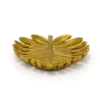 Gold Resin Parrot Palm Leaf Trinket Dish | Tropical Palm Leaf Jewellery Dish