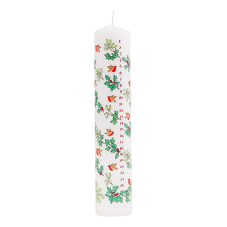 Traditional Countdown To Christmas Advent Dinner Pillar Candle - Holly And The Ivy Design (Large Size)