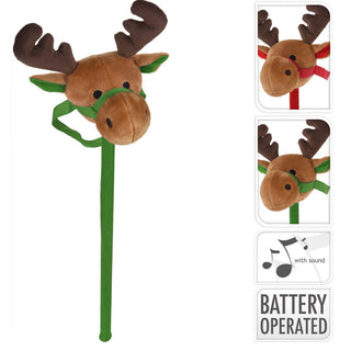 Children's Singing Reindeer Hobby Horse | Kids Hobby Horse Ride On Rudolph Toy | Christmas Plush Hobby Reindeer - Colour Varies