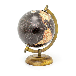 Antique Globe On Wooden Base | Decorative Vintage Style World Map Desk Globe - Black