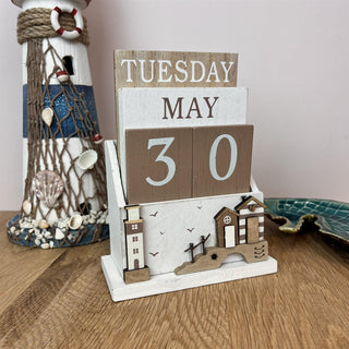 Shabby Chic Coastal Cottages Perpetual Calendar with Seashore Lighthouse Design