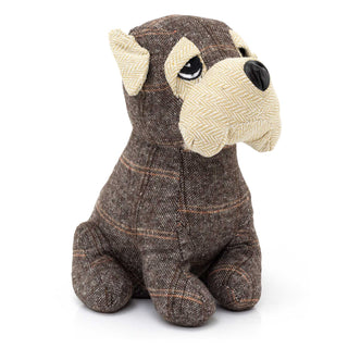 Winston Puppy Dog Doorstop in Herringbone Tartan Fabric | Animal Door Stop 1.5kg