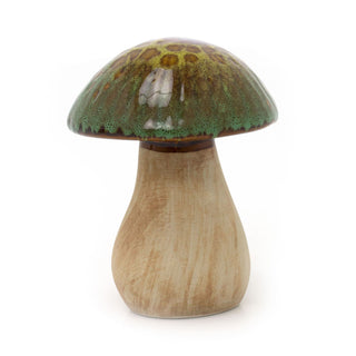 Ceramic Mushroom Ornament | Reactive Glaze Rustic Toadstool Statue - 14cm