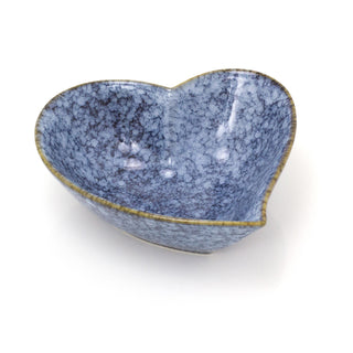 17cm Decorative Love Heart Trinket Dish Vanity Bowl | Blue Speckled Glaze Stoneware Heart Display Bowl | Heart Shaped Dish Ornament Key Bowl Jewellery Dish