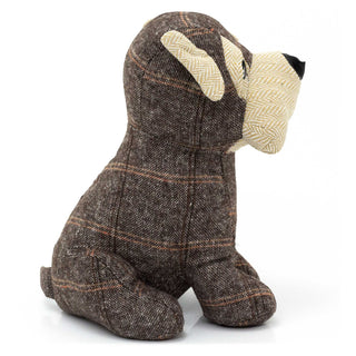 Winston Puppy Dog Doorstop in Herringbone Tartan Fabric | Animal Door Stop 1.5kg