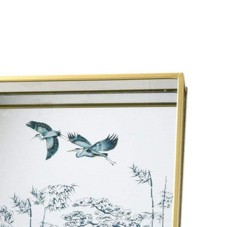 Blue Heron Mirrored Metal Tray | Decorative Oriental Vanity Trinket Tray - 24cm