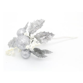 Silver Chic Glitter Christmas Spray Pick | Artificial Holly Christmas Decoration | Xmas Floral Spray - Design Varies One Supplied