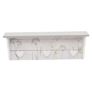Shabby Chic Floral Wall Mounted Hallway Shelf | Wooden Floating Shelf Storage Unit | Botanical Kitchen Wall Shelf - 43cm