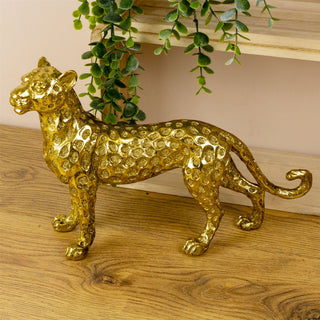 Gold Resin Leopard Ornament | 31cm Standing Leopard Statue Animal Sculpture
