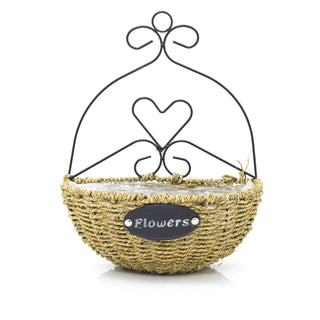 Willow Half Circle Wall Planter For Garden | Round Hanging Basket Wicker Flower Pot | Willow Metal Wall Mounted Outdoor Hanging Planter