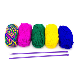 5 Multicolour Knitting Yarns & Needles | Craft Knitting Starter Set With Yarn